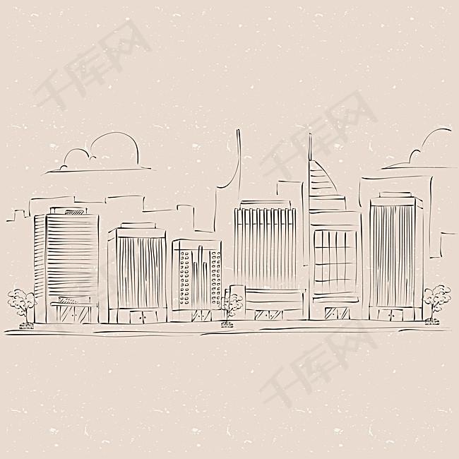 文艺手绘建筑简约背景素材