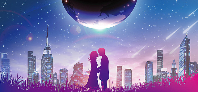 蓝色天空简约人物剪影招聘会海报背景素材背景