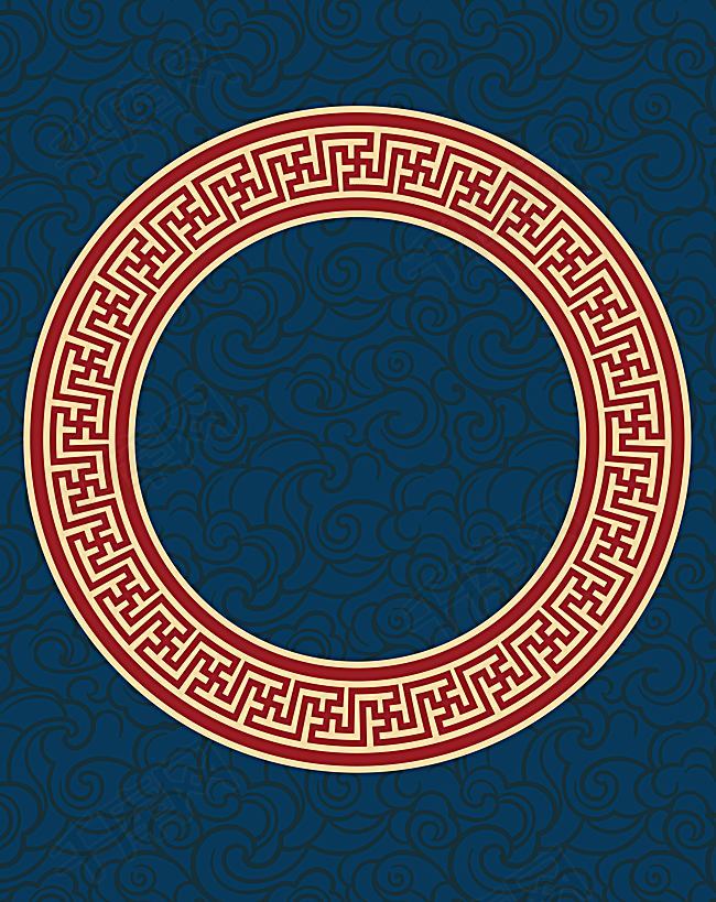 矢量复古中国风回形纹圆环背景素材
