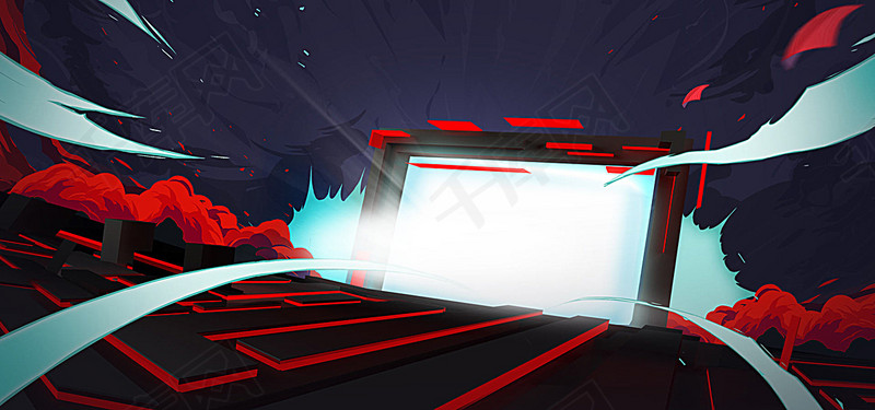 淘宝抢先购动漫日系手绘深蓝色游戏海报背景图