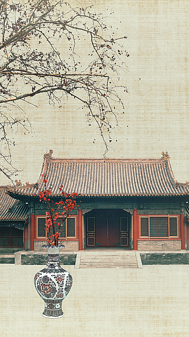 中国风纸质宫廷古树背景素材