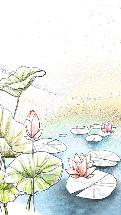 中国风素描荷花背景素材_h5图片背景下载_编