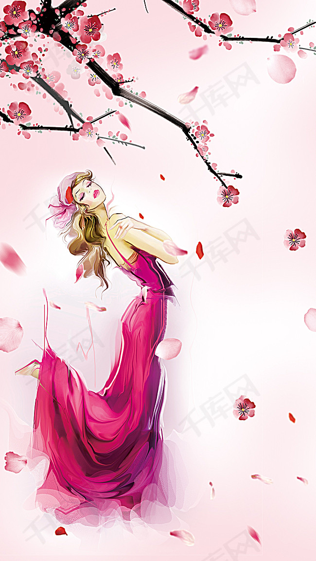 女神节手绘浪漫海报h5背景psd分层下载