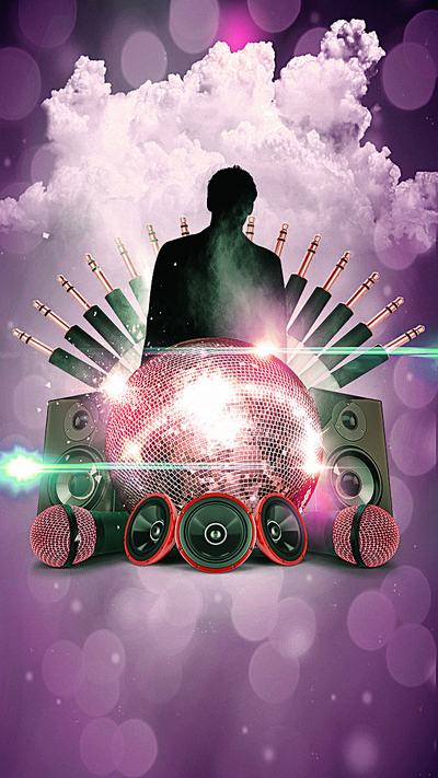 红色音乐节音响话筒人影背景_h5图片背景下载