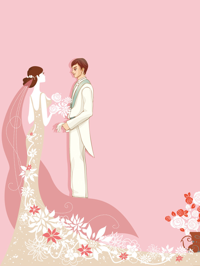 手绘浪漫唯美婚纱海报背景_平面广告图片下载