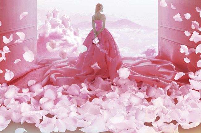 粉色浪漫花瓣婚纱婚纱摄影背景素材_平面广告