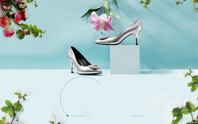 青色简约时尚春节新品女鞋海报背景_平面广告