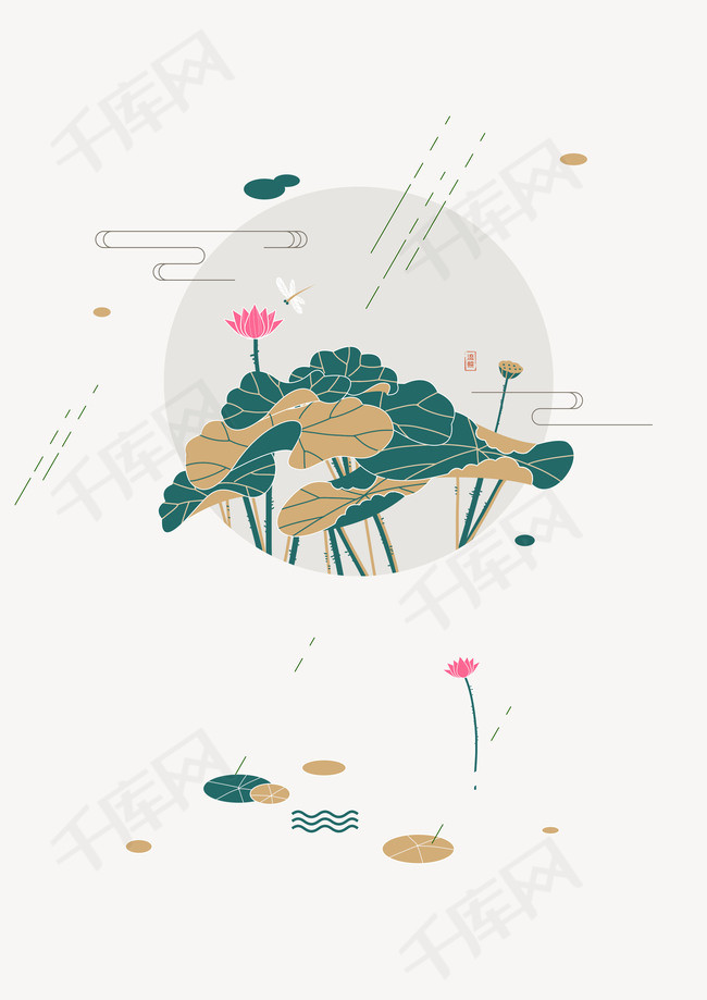 荷花手绘插画海报背景