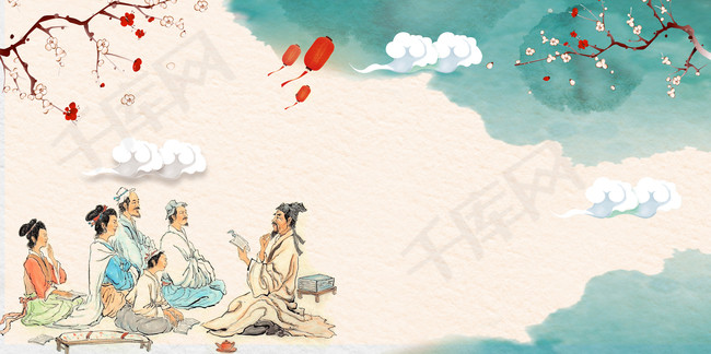 中国古风古人读书文化成果展海报背景素材