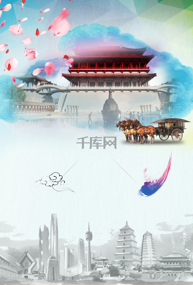 西安建筑文明西安旅游宣传海报背景素材背景图