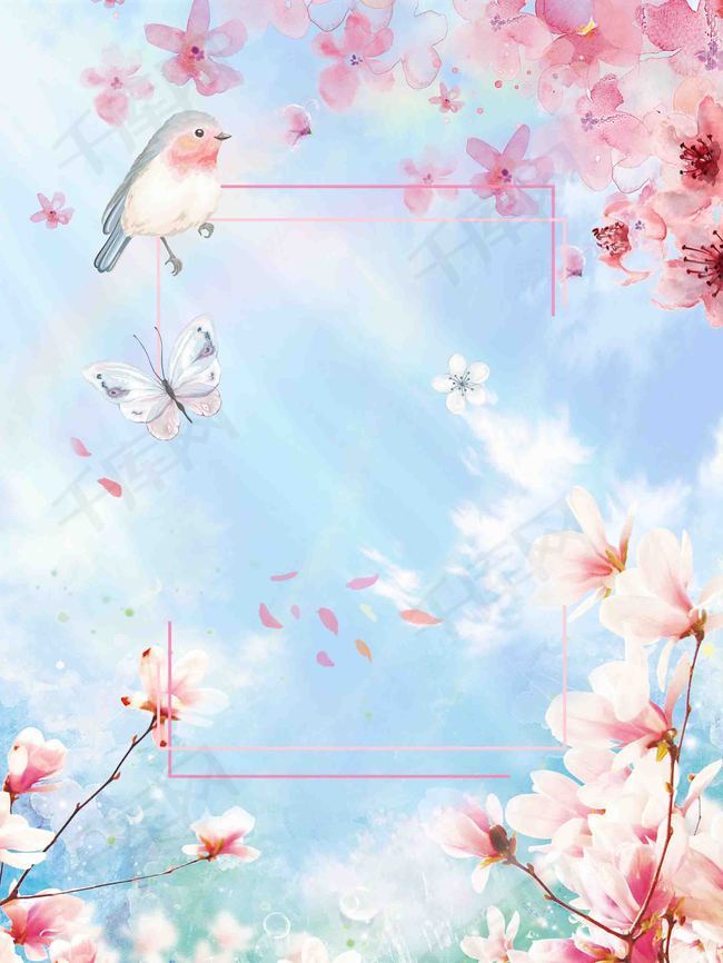 最美四月唯美桃花海报背景模板