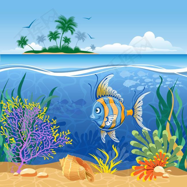 卡通海底世界主题背景矢量素材