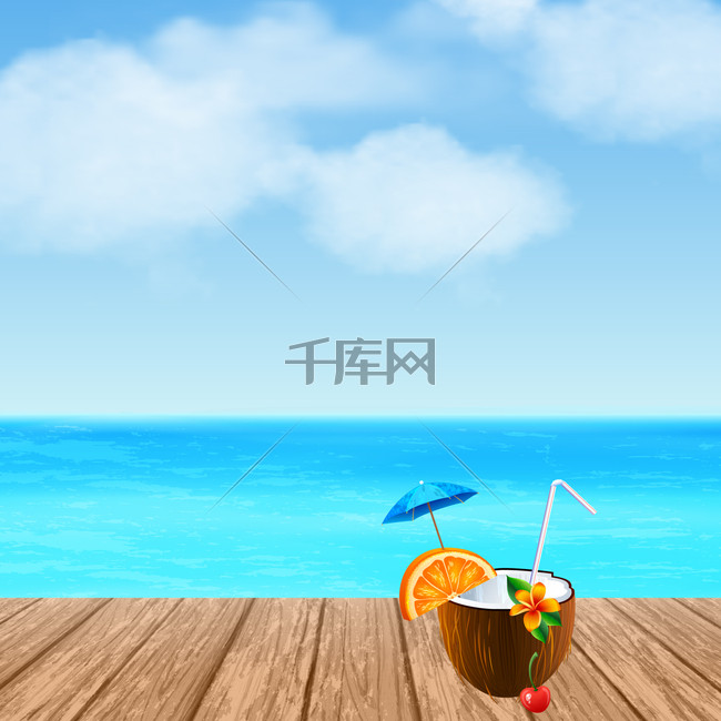 【沙滩风蓝色度假旅游背景淘宝banner】背景素
