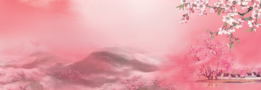 粉色浪漫唯美桃花古风七夕节海报背景素材背景