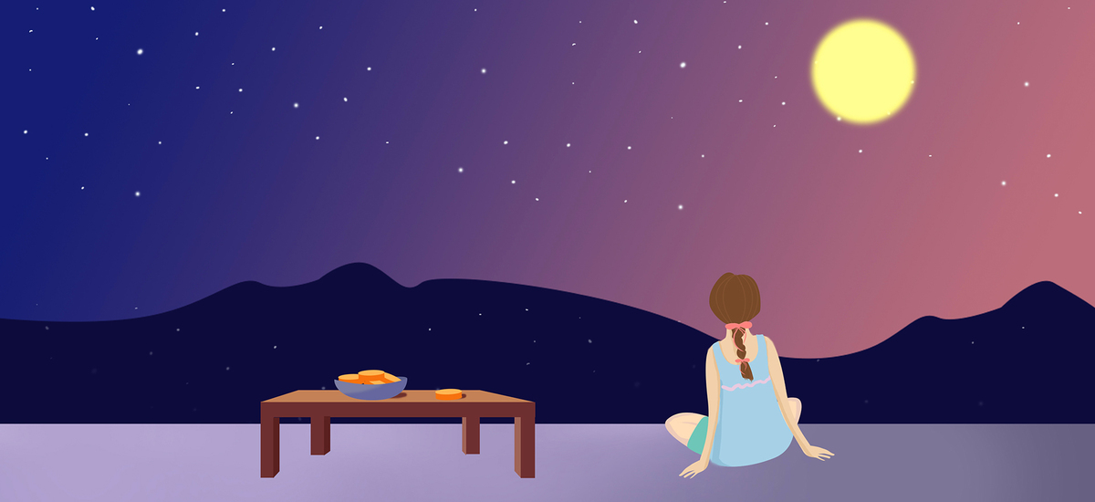 手绘卡通中秋节赏月banner