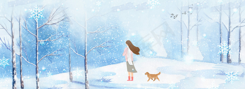 冬日雪景唯美手绘banner背景图片免费下载_海报banner