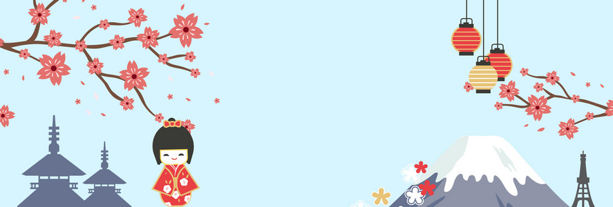 手绘富士山樱花