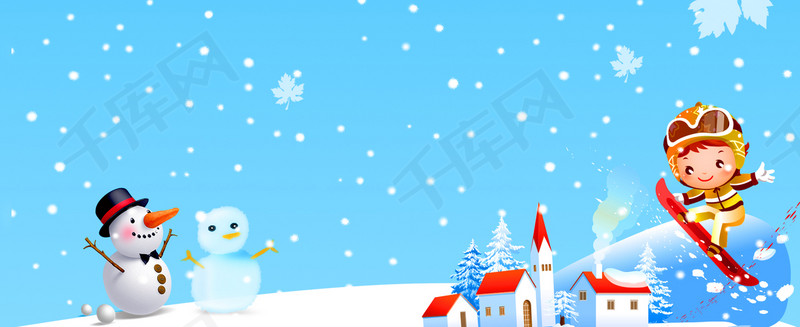 卡通雪景雪花蓝色banner