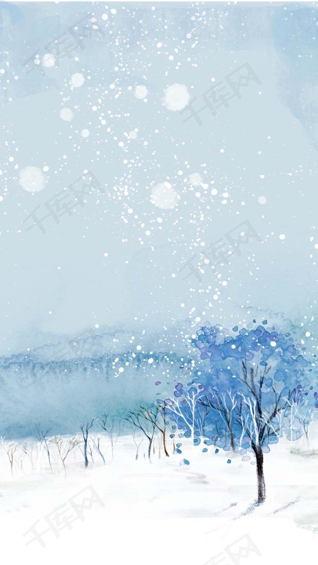 简约蓝色唯美雪景h5背景图