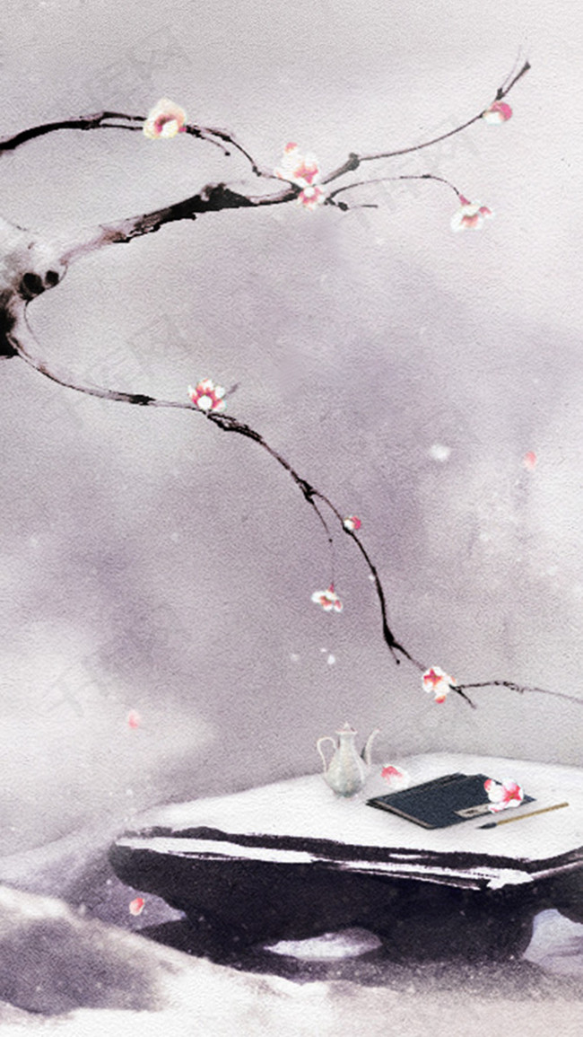 24节气小雪水墨中国风梅花雪景