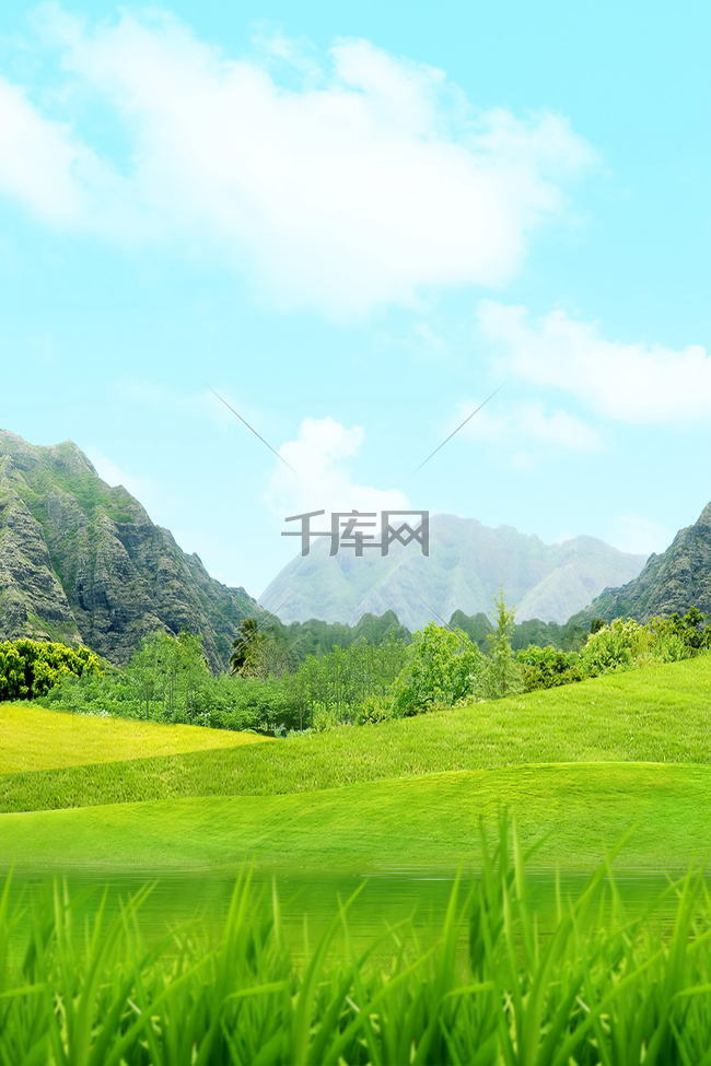 唯美绿色草坪草地海报