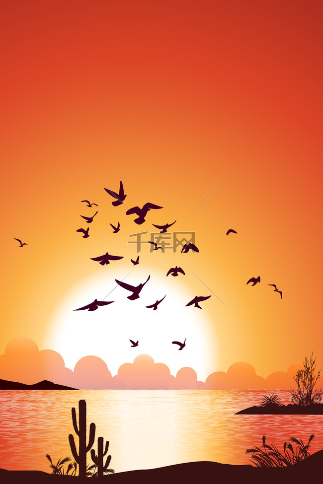 简约小鸟风景剪影背景图