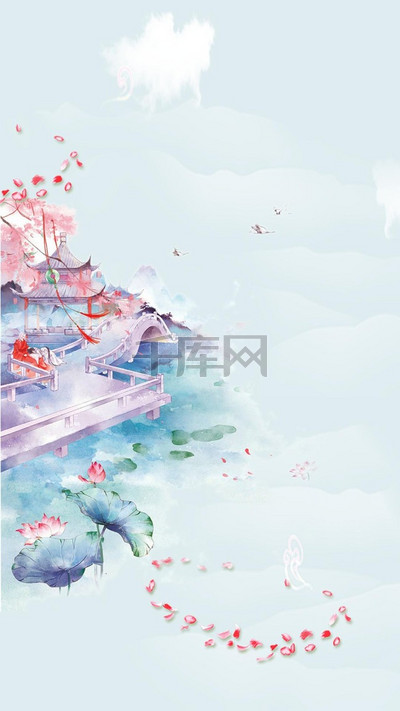 古风中国风绿色海报广告h5背景