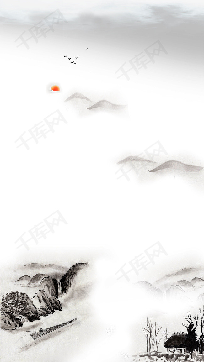 清新中国风水墨画psd广告设计背景图背景图片免费下载