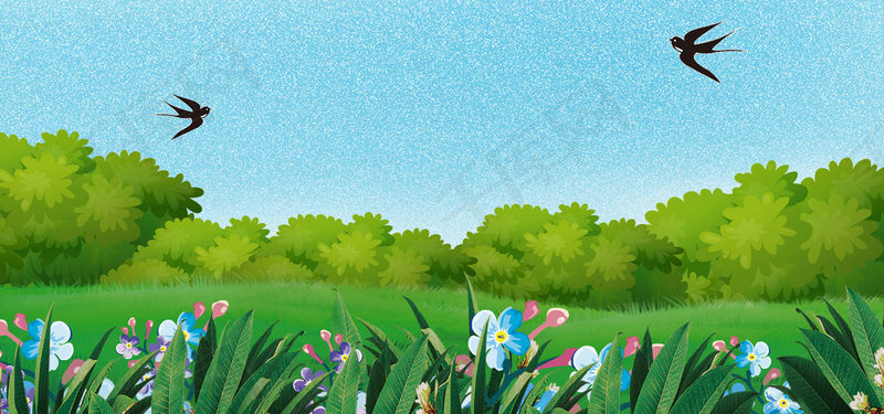 春天燕子绿色卡通电商通用促销banner