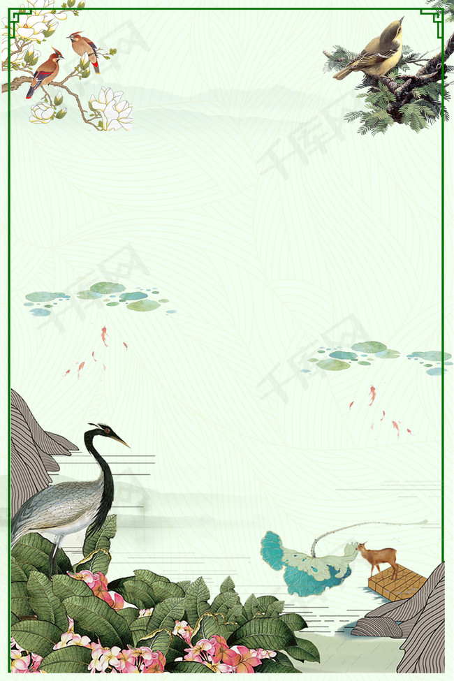 中国风手绘丹顶鹤古典海报