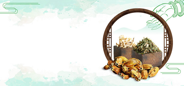 中国风水墨养生中药PSD分层主图背景素材背
