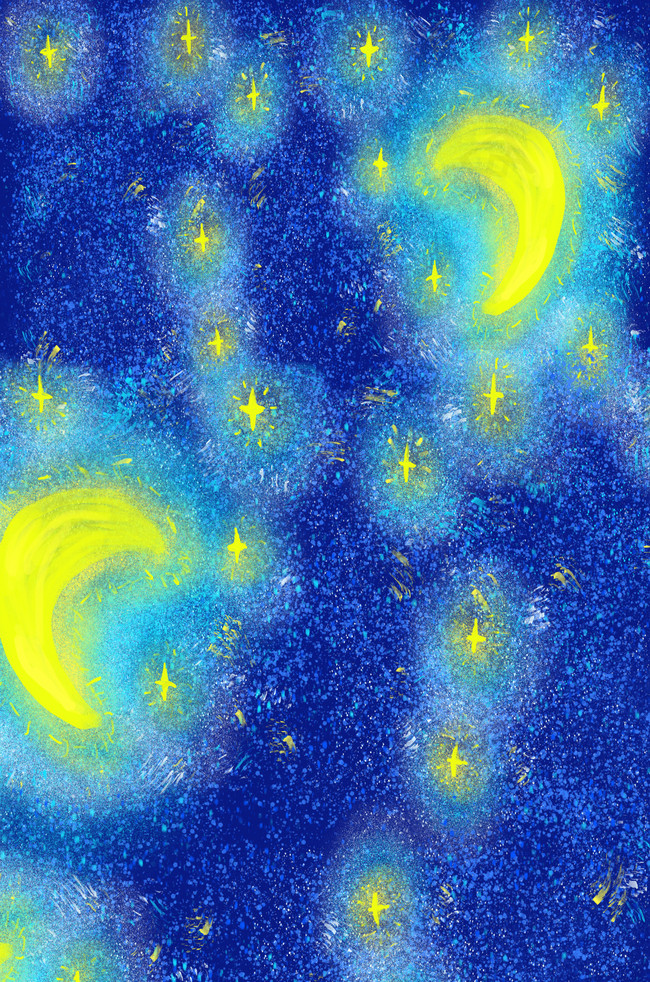 仲夏夜 夏季 清新 手绘 梵高 星空 插画 广告 背景