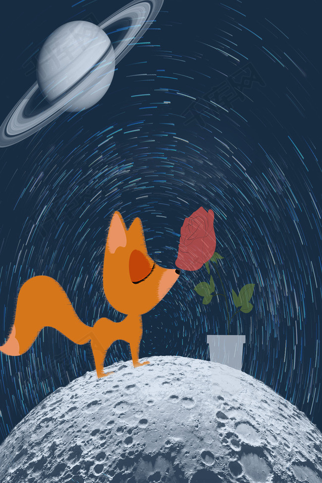 梦幻童话小狐狸玫瑰花斗转星移星球背景图片免费下载-千库网