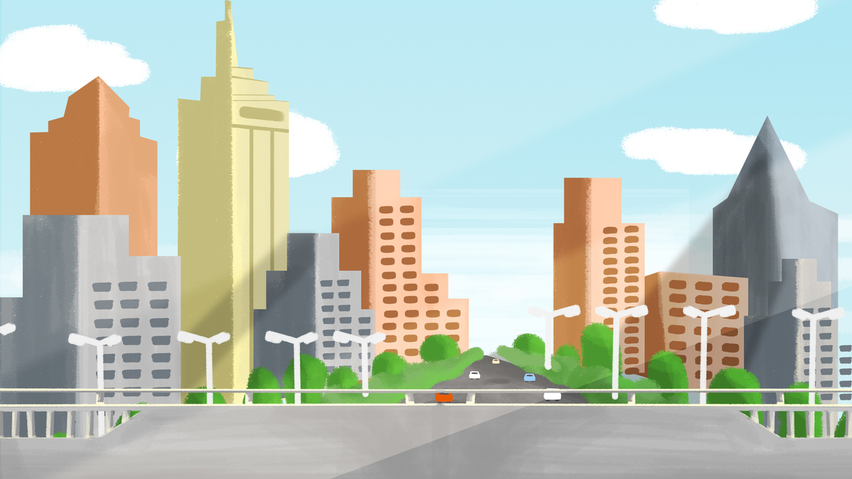 手绘卡通城市生活海报背景