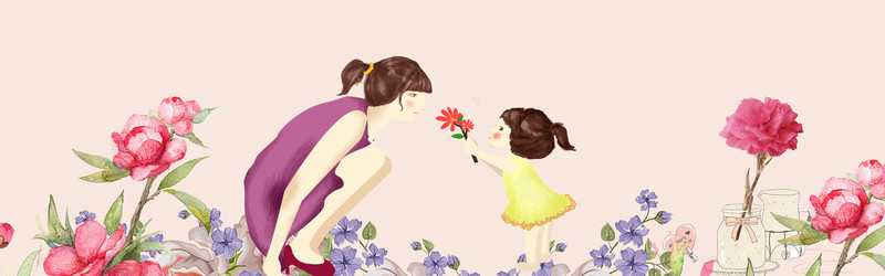 母亲节 快乐 手绘 花卉 清新 简约 广告 背景