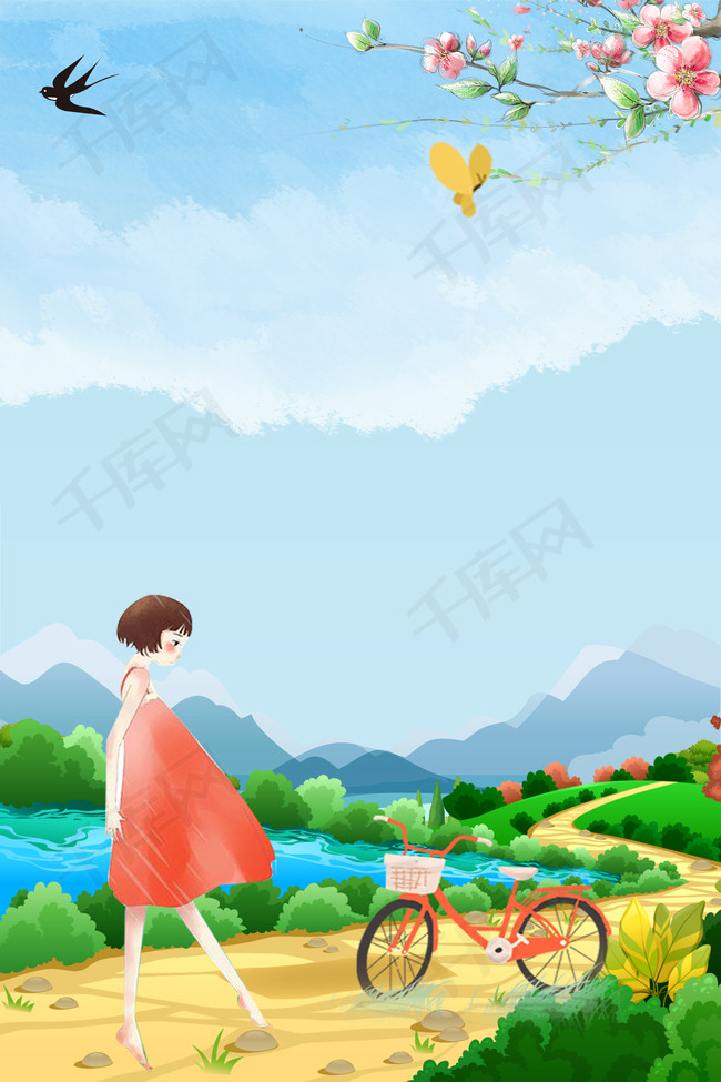荷塘边的小女孩广告设计背景图