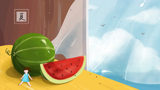 卡通夏日吃西瓜的西瓜小人素材图片免费下载_