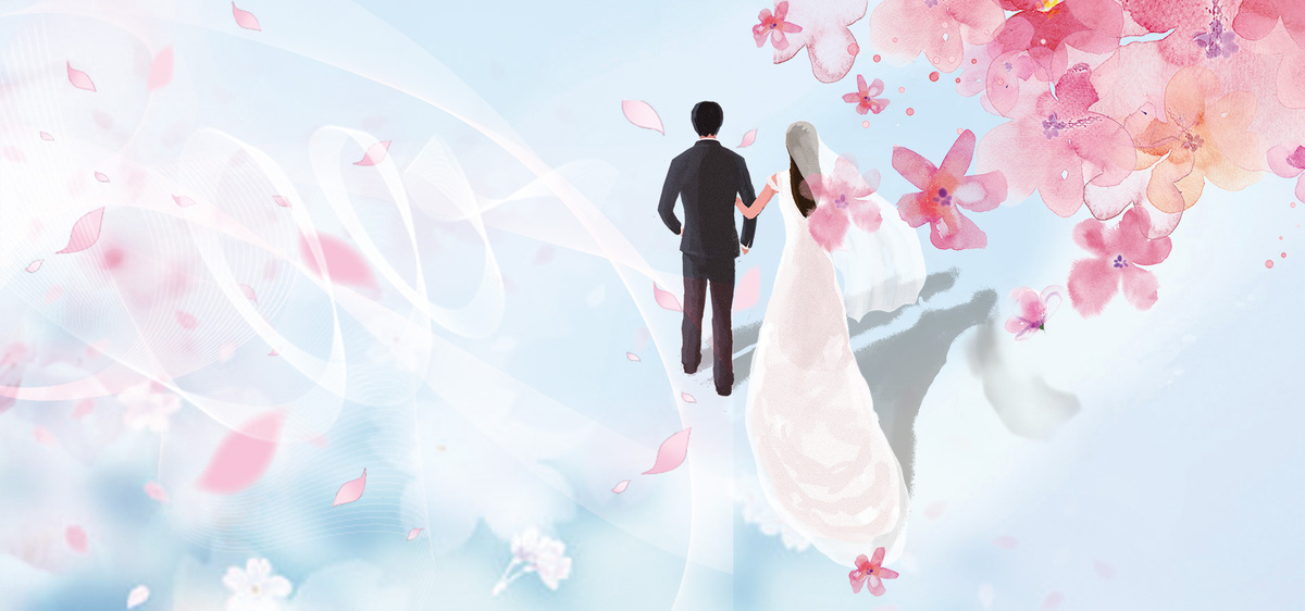 梦幻粉色城堡婚礼粉色云朵梦中的婚礼背景图背