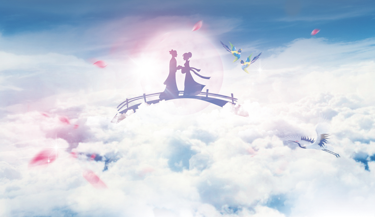 七夕梦幻牛郎织女背景图