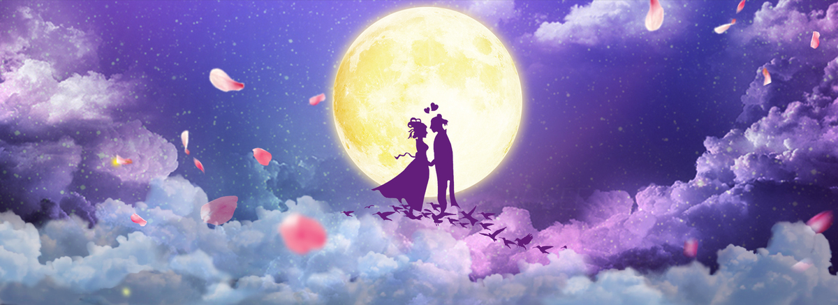 七夕鹊桥相会粉色花瓣banner