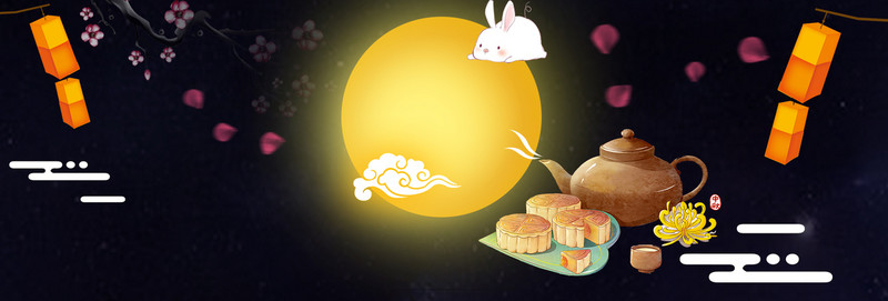 中秋促销卡通夜景可爱banner