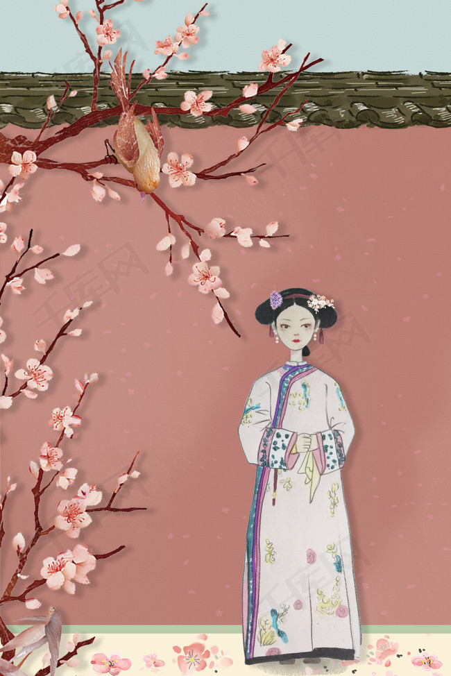 魏璎珞 令妃 宫墙 梅花 满族 延禧攻略 插画 手绘 嫔妃 美女 皇后