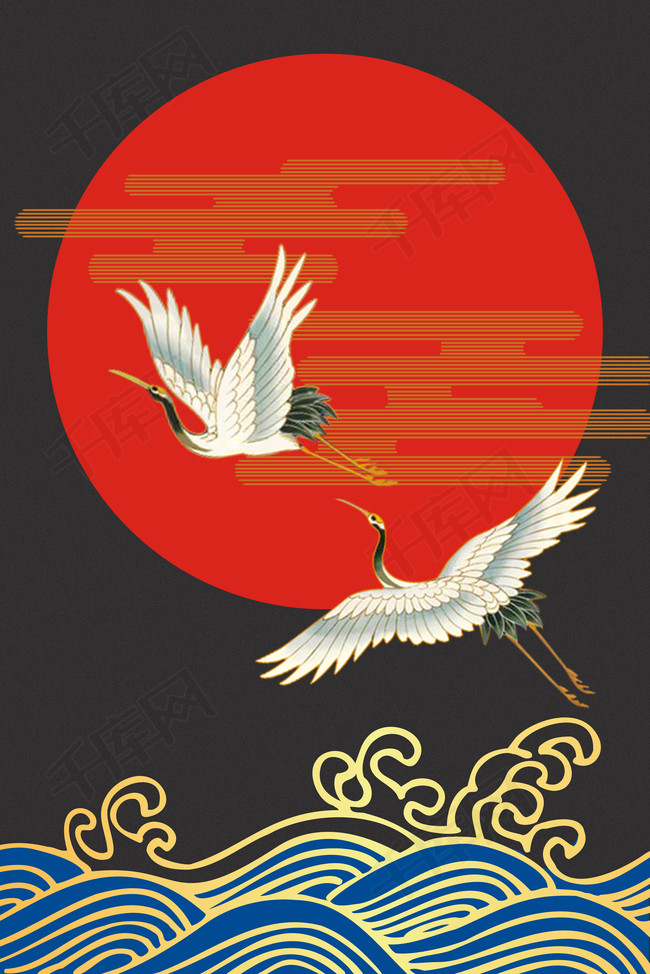 国际中国风新中式仙鹤飞舞古风海报背景