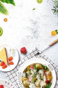 水果背景图片_时尚简餐水果沙拉美食海报背景免费下载