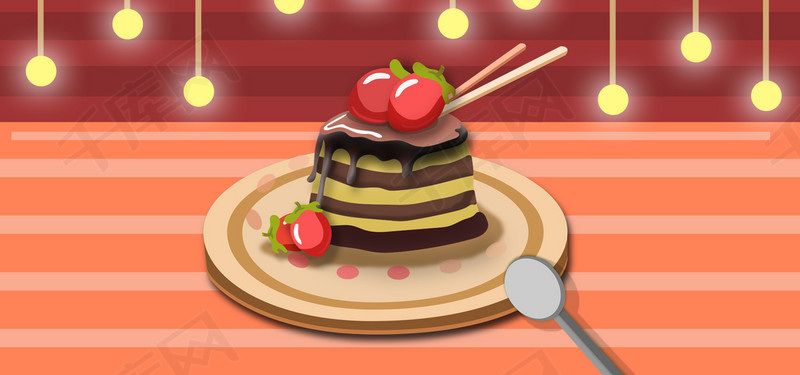 下午茶甜品蛋糕手绘banner