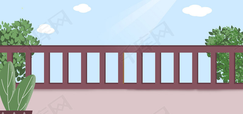 清新早晨阳光阳台天台banner背景图