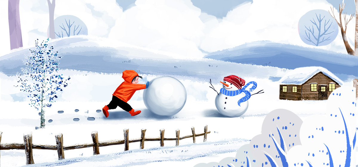 冬季可爱儿童推雪人卡通banner