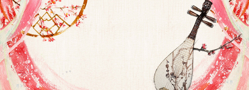 粉色唯美古风古典音乐乐器琵琶背景图片免费下