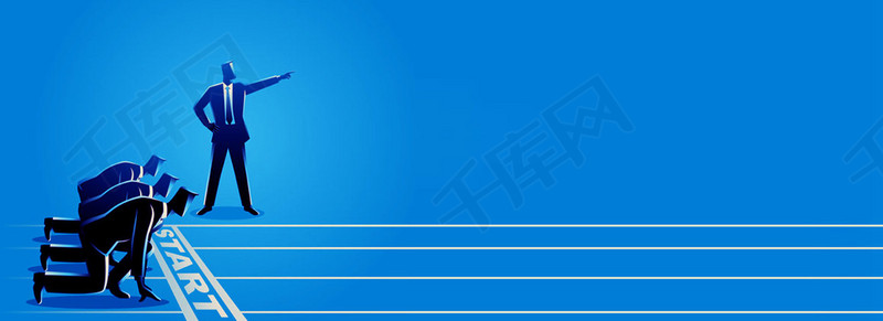 蓝色商务扁平人物起跑线背景图片免费下载_海报banner