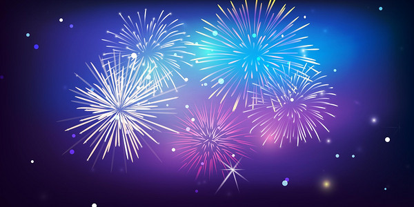 梦幻新年唯美烟火蓝色渐变2019背景海报背景